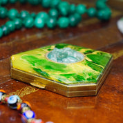 Vintage Bakelite Makeup Compact, Marbled Green Compact With Jadeite Stones, Styled By Schildkraut Makeup Compact, Bakelite Jewelry