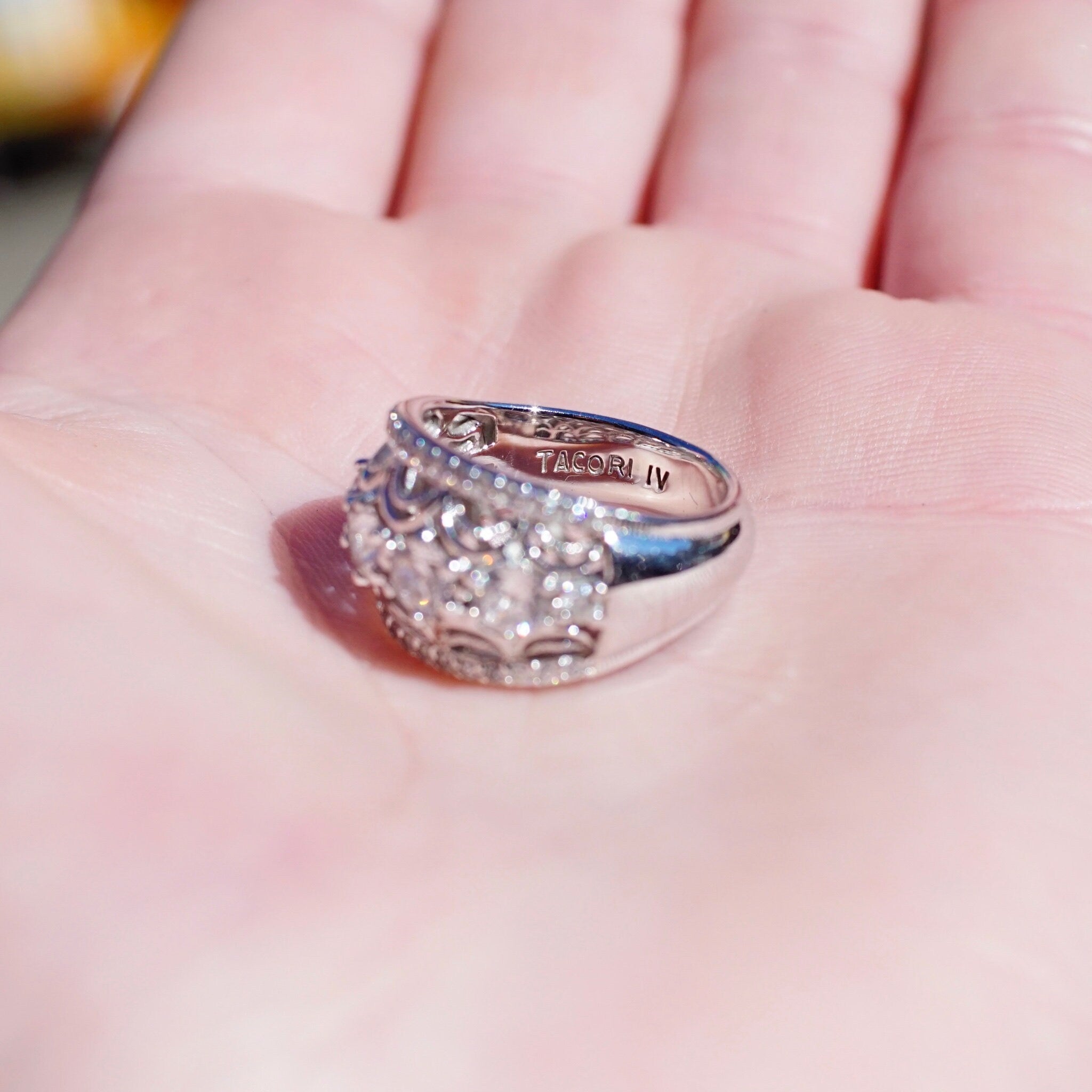 Vintage Tacori IV Sterling Silver & Cubic Zirconium Dome Ring, Silver Filigree Ring With Clear CZ Diamonds, 925 Jewelry, Size 6 1/2 US