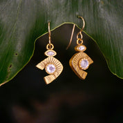 Vintage Patricia Locke Gold Tone Swarovski Crystal Dangle Earrings, Gold Horseshoe Earrings With Etched Details, Signed Jewelry