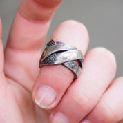 Vintage Oxidized Sterling Silver Ring, Modernist Silver Ring With Woven Design, Textured Silver Cut Out Ring, S925 Jewelry, Size 7 1/2 US