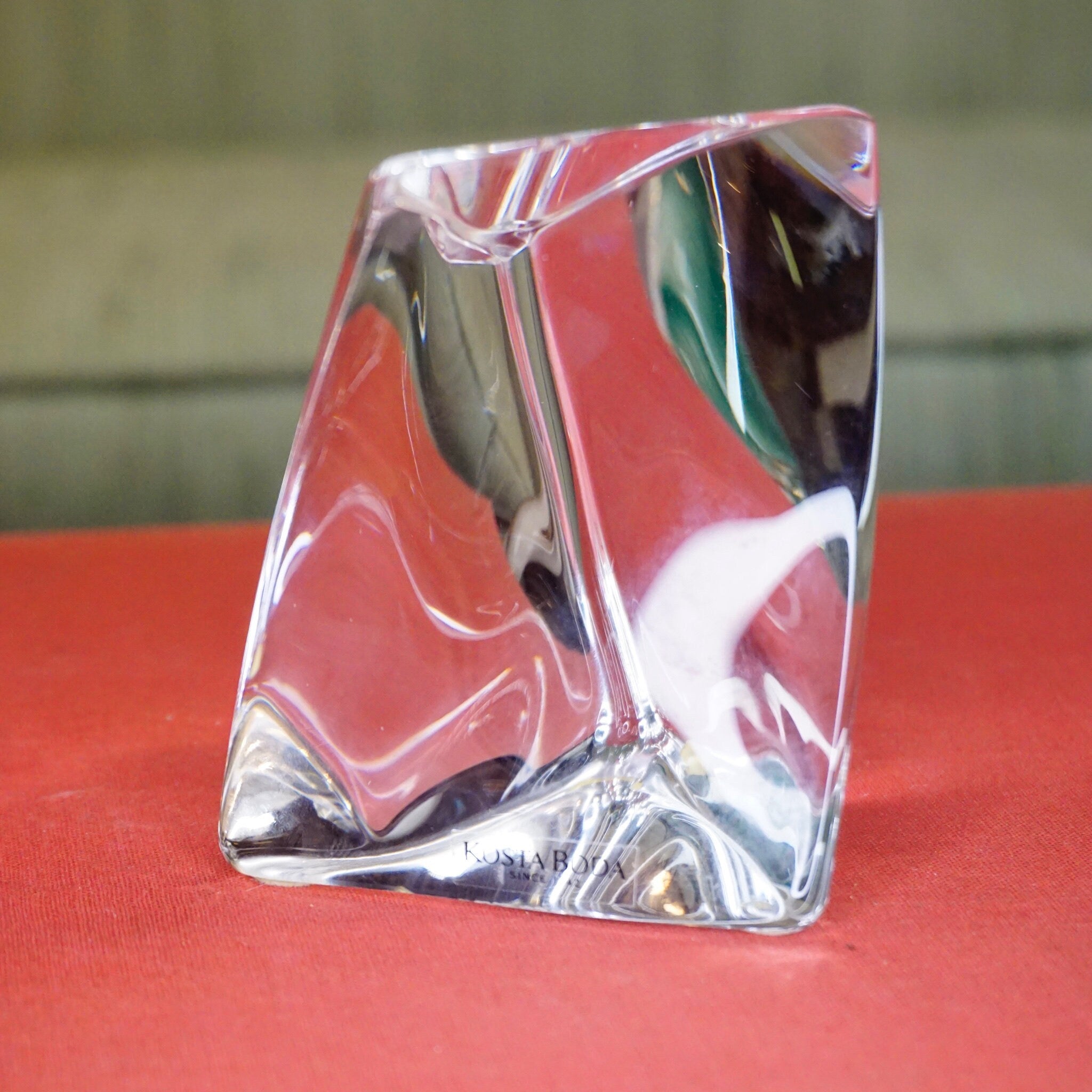 Vintage Kosta Boda Twisted Glass Paperweight, Signed Crystal Sculpture, Kosta Boda 98580 "G Warff", Abstract Glass Paperweight, 3 1/2" Tall