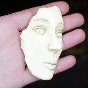Vintage Artisan Woman Face Brooch, Signed Hessel '89, Fragmented Face Pin, Unique White Ceramic Face Brooch, Hand Carved Face Pin