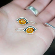 Vintage Amber Sterling Silver Drop Earrings, Small Fish Hook Earrings With Natural Amber, Beautiful Amber Earrings With Silver Details, 925