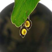 Vintage Amber Sterling Silver Drop Earrings, Small Fish Hook Earrings With Natural Amber, Beautiful Amber Earrings With Silver Details, 925