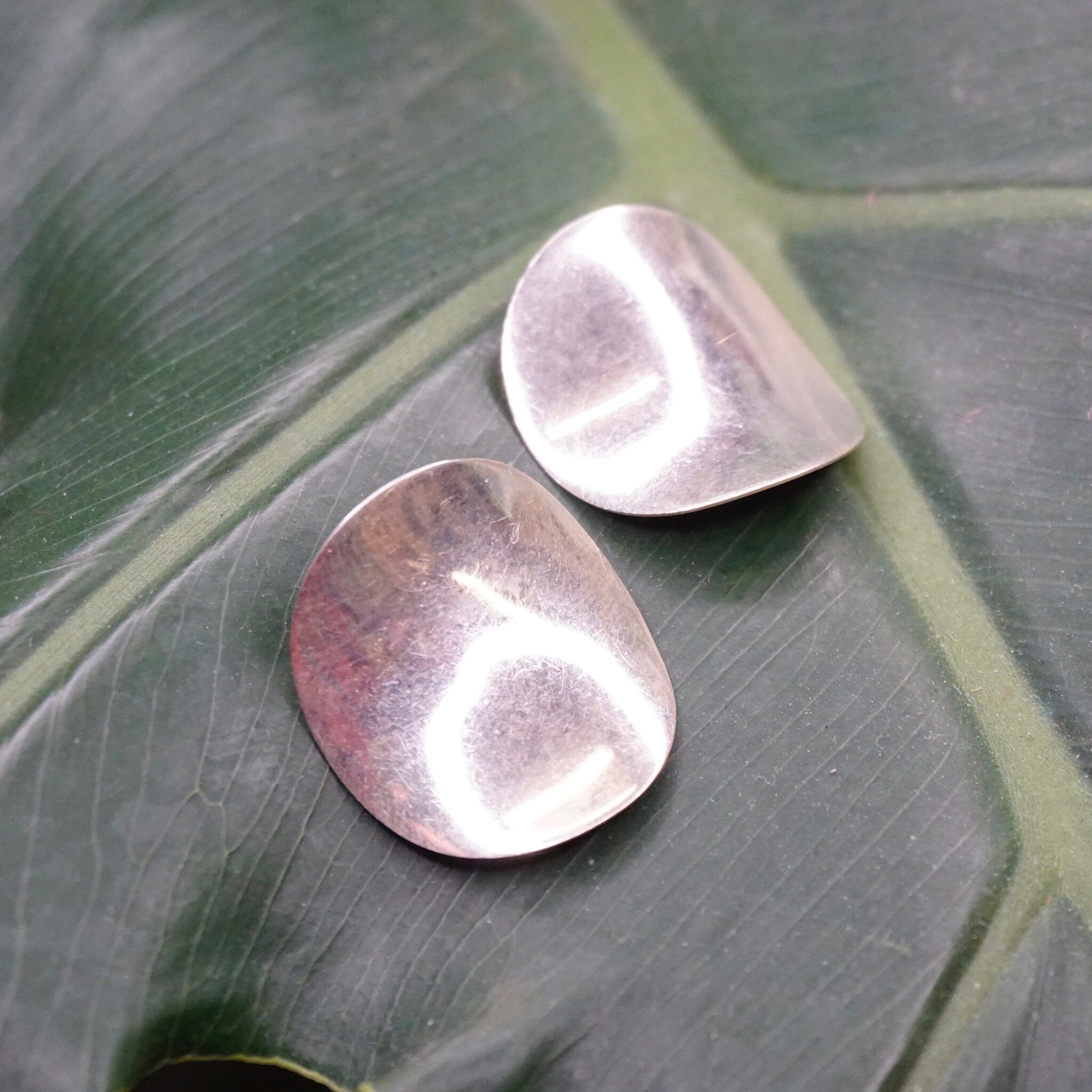 Vintage Sterling Silver Concave Disc Stud Earrings, Jondell Spain 925 Earrings, Minimalist Silver Panel Stud Earrings, 925 Jewelry