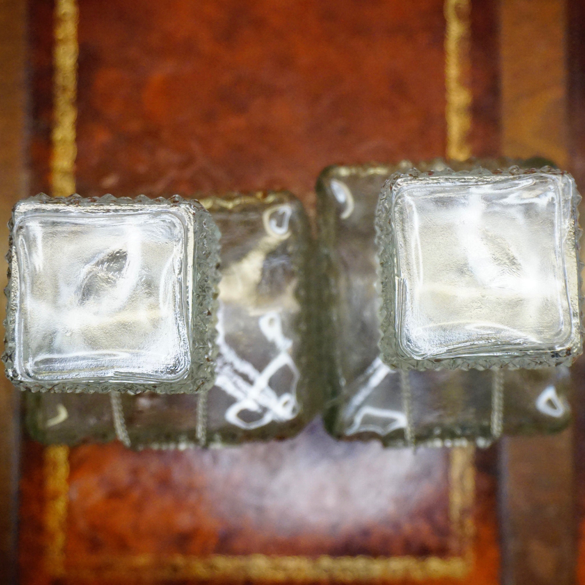 Vintage Diamond Cut Glass Decanter Set, Beautiful Glass Decanters With Silver Chain Labels, Scotch and Rye, Frosted Glass Decanters