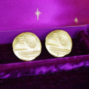 Vintage Gold Tone Disc Stud Earrings, Abstract Round Earrings With Hammered/Stamped Details, Unique Gold Post Earrings, Artisan Jewelry