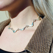 Vintage Modernist Sterling Silver Choker Necklace, Unique Wavy Silver Link Choker Necklace, Minimalist Sterling Silver Necklace, Mexico 925