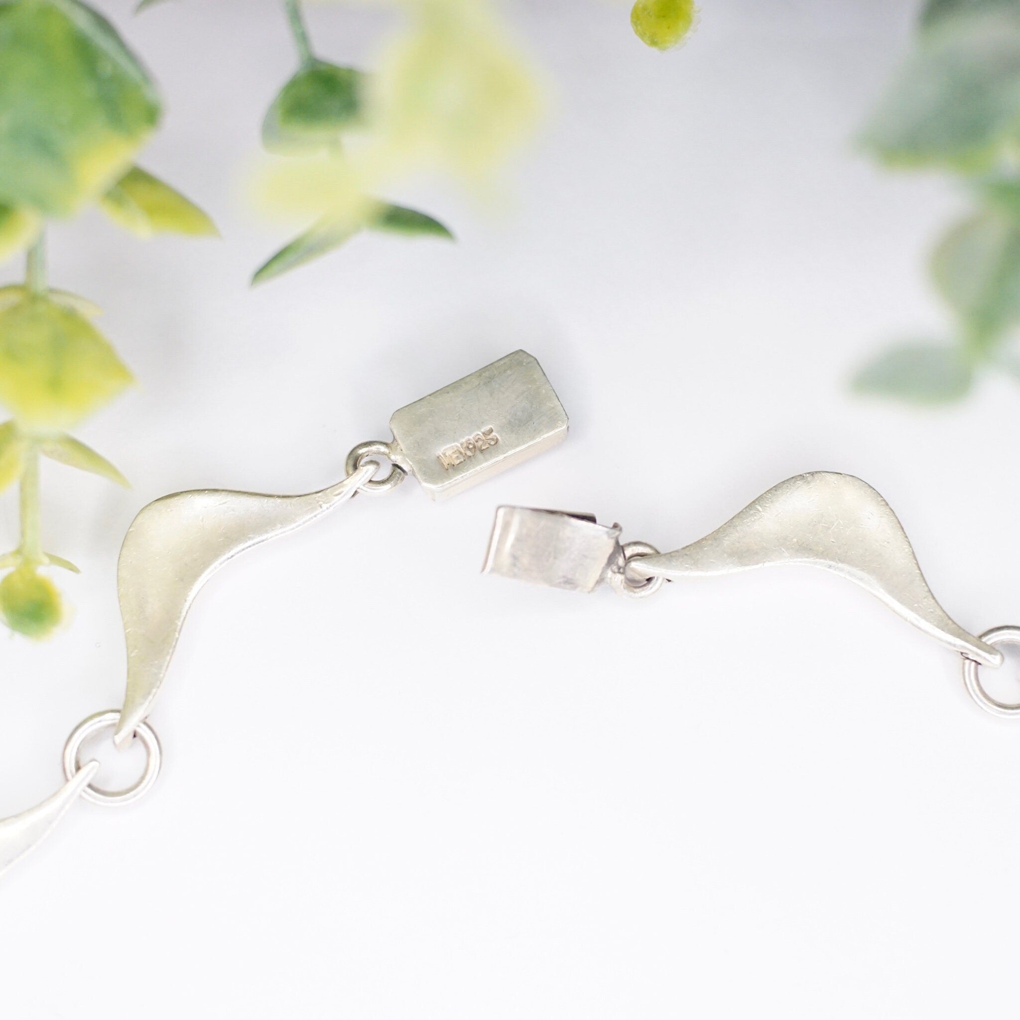 Vintage Modernist Sterling Silver Choker Necklace, Unique Wavy Silver Link Choker Necklace, Minimalist Sterling Silver Necklace, Mexico 925