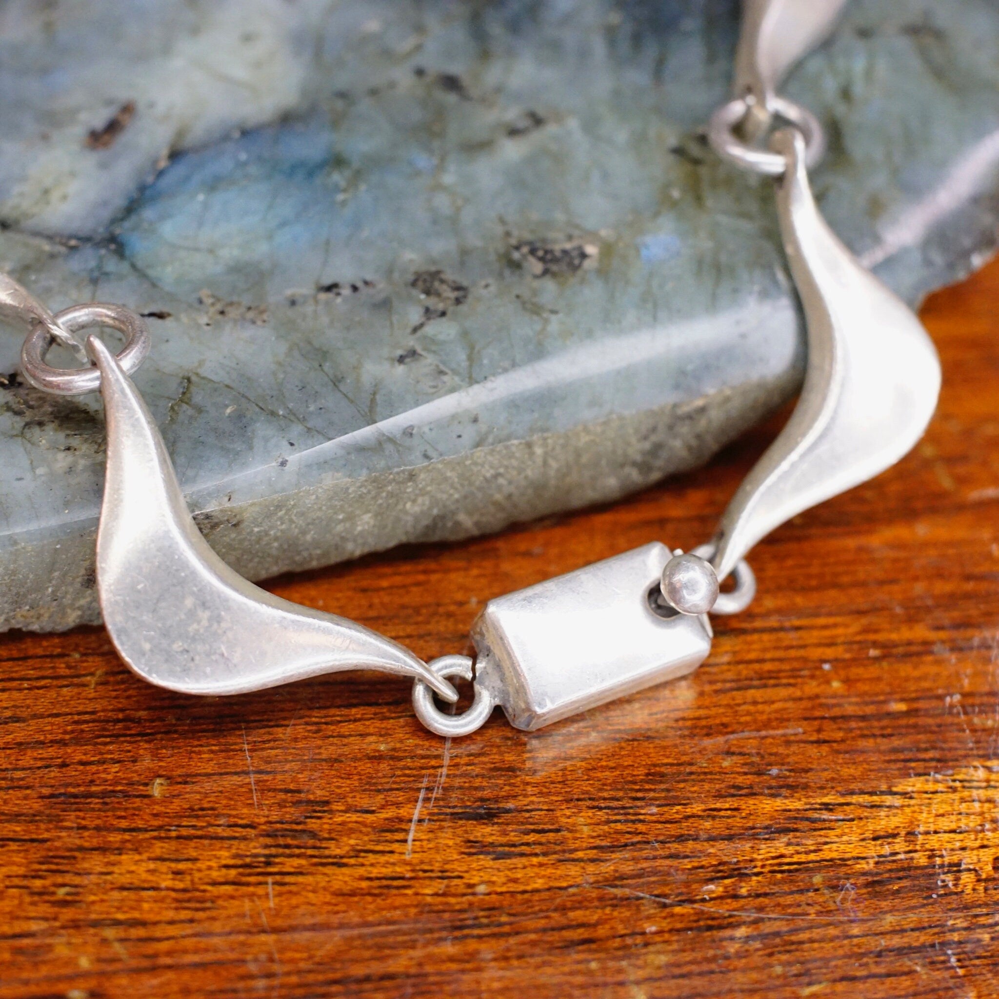 Vintage Modernist Sterling Silver Choker Necklace, Unique Wavy Silver Link Choker Necklace, Minimalist Sterling Silver Necklace, Mexico 925