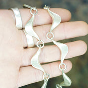 Vintage Modernist Sterling Silver Choker Necklace, Unique Wavy Silver Link Choker Necklace, Minimalist Sterling Silver Necklace, Mexico 925