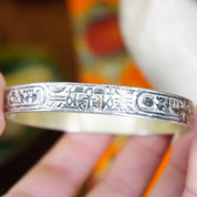 Vintage TAXCO Sterling Silver Hieroglyphic Bangle Bracelet, Antique Silver Bangle With Egyptian Motifs, Made In Mexico, 925 Jewelry