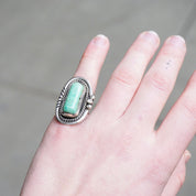 Vintage Native American Turquoise Ring, Handmade Silver And Turquoise Ring, Long Finger Ring With Natural Turquoise, Size 7 1/2 US