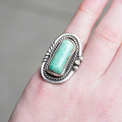 Vintage Native American Turquoise Ring, Handmade Silver And Turquoise Ring, Long Finger Ring With Natural Turquoise, Size 7 1/2 US