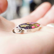 Vintage Dried Flower Resin Sterling Silver Pendant, ATI 925 Mexico Oval Pendant, Pressed Purple Flower Pendant Set In Silver, 925 Jewelry