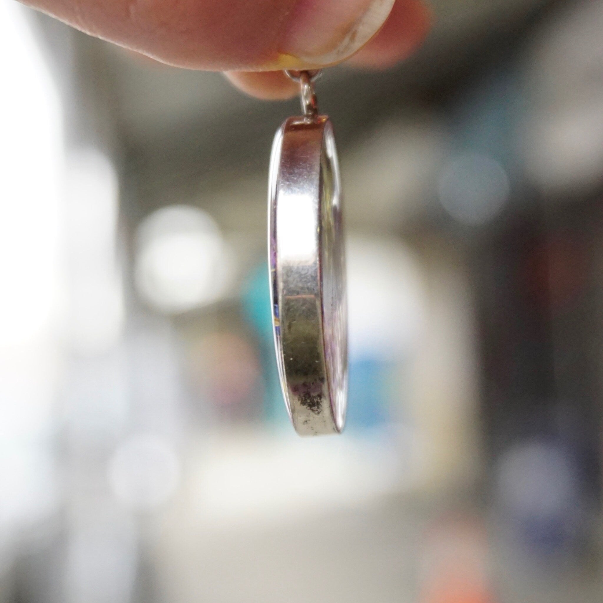 Vintage Dried Flower Resin Sterling Silver Pendant, ATI 925 Mexico Oval Pendant, Pressed Purple Flower Pendant Set In Silver, 925 Jewelry