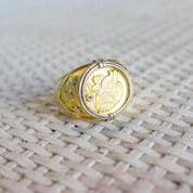 Vintage Gold Plated Sterling Silver Eagle Coin Ring, Two-Tone Embossed American Eagle Ring With Accent Stone, Large Gold Ring, Size 11 US