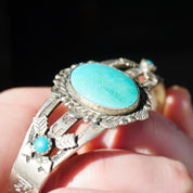 Vintage Native American Turquoise Cuff Bracelet, Beautiful Hammered Silver Cuff With Large Turquoise Stone, Arrow Design, Old Pawn Jewelry