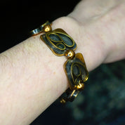 Vintage Artisan Copper Panel Link Bracelet, Oxidized Copper Link Bracelet With Abstract Brass Designs, Unique Copper Panel Bracelet, 7" Long