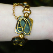 Vintage Artisan Copper Panel Link Bracelet, Oxidized Copper Link Bracelet With Abstract Brass Designs, Unique Copper Panel Bracelet, 7" Long