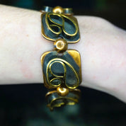 Vintage Artisan Copper Panel Link Bracelet, Oxidized Copper Link Bracelet With Abstract Brass Designs, Unique Copper Panel Bracelet, 7" Long