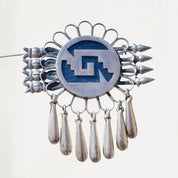 Vintage Mexico Sterling Brooch, Unique Silver Brooch With Geometric Designs & Silver Tassels, Silver Flower Pin With Accent Arrows, 925