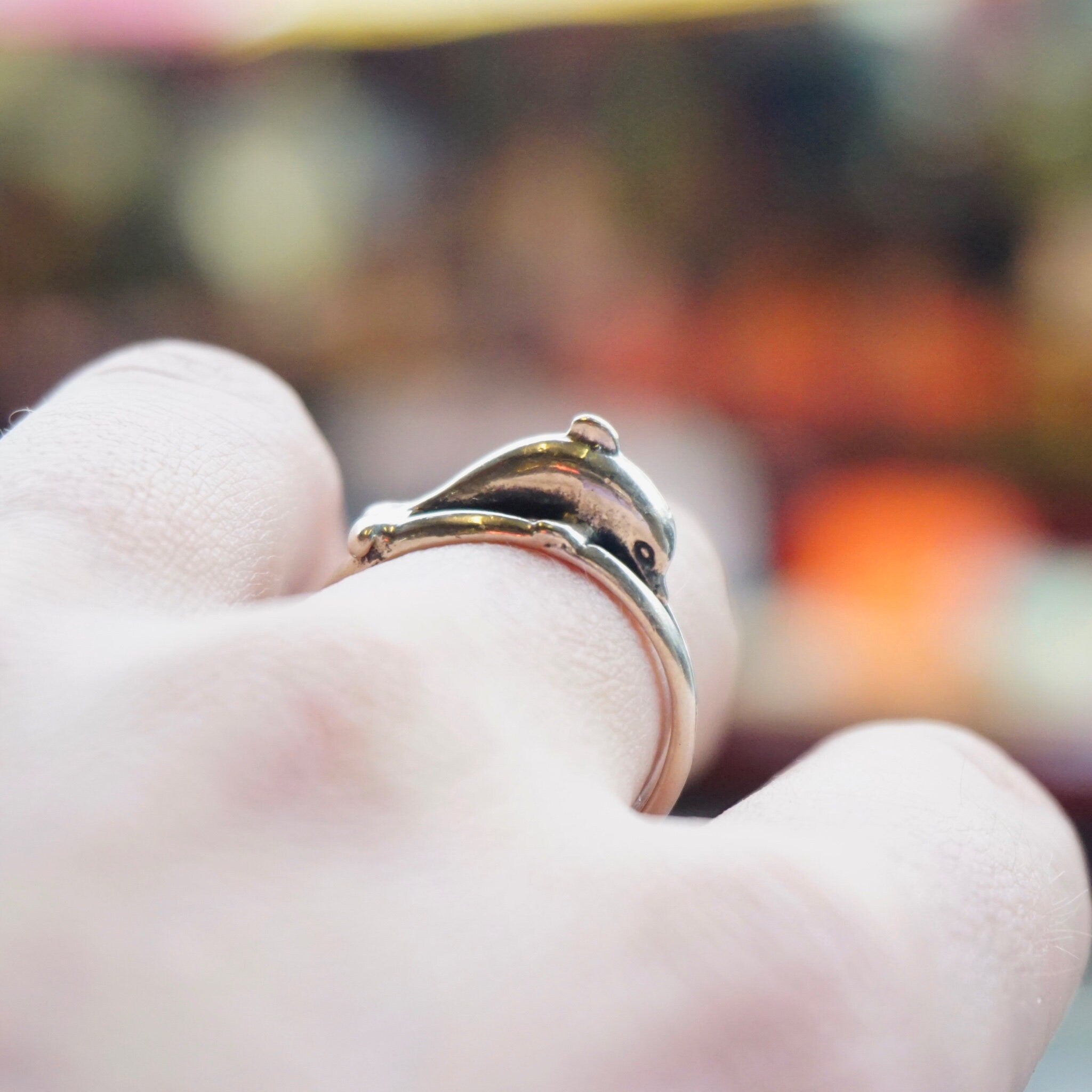 Vintage Otto Sterling Silver Dolphin Ring, Silver Cut Out Ring With Dolphin Figure, Minimalist Sterling Silver Animal Ring, 925, Size 10 US