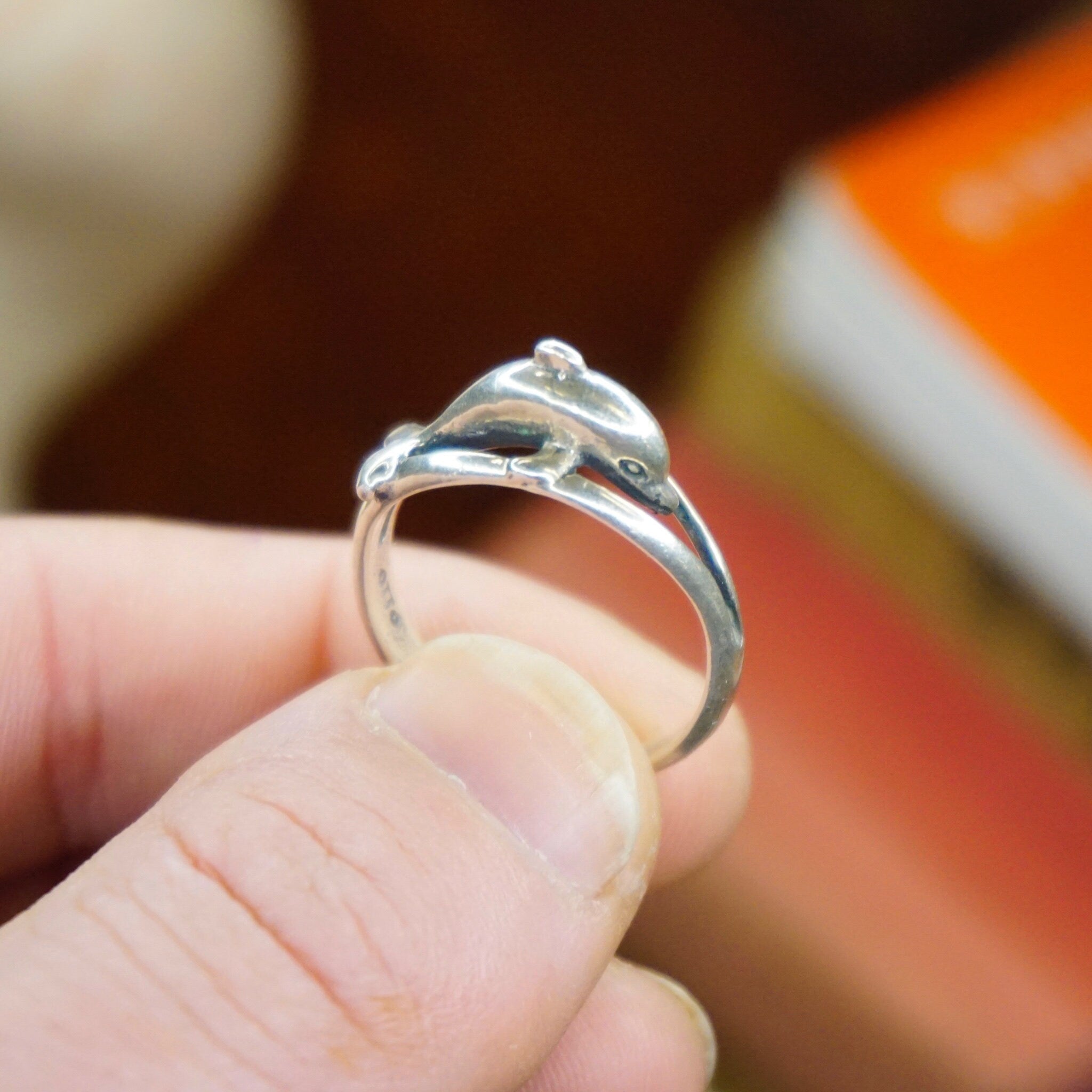 Vintage Otto Sterling Silver Dolphin Ring, Silver Cut Out Ring With Dolphin Figure, Minimalist Sterling Silver Animal Ring, 925, Size 10 US