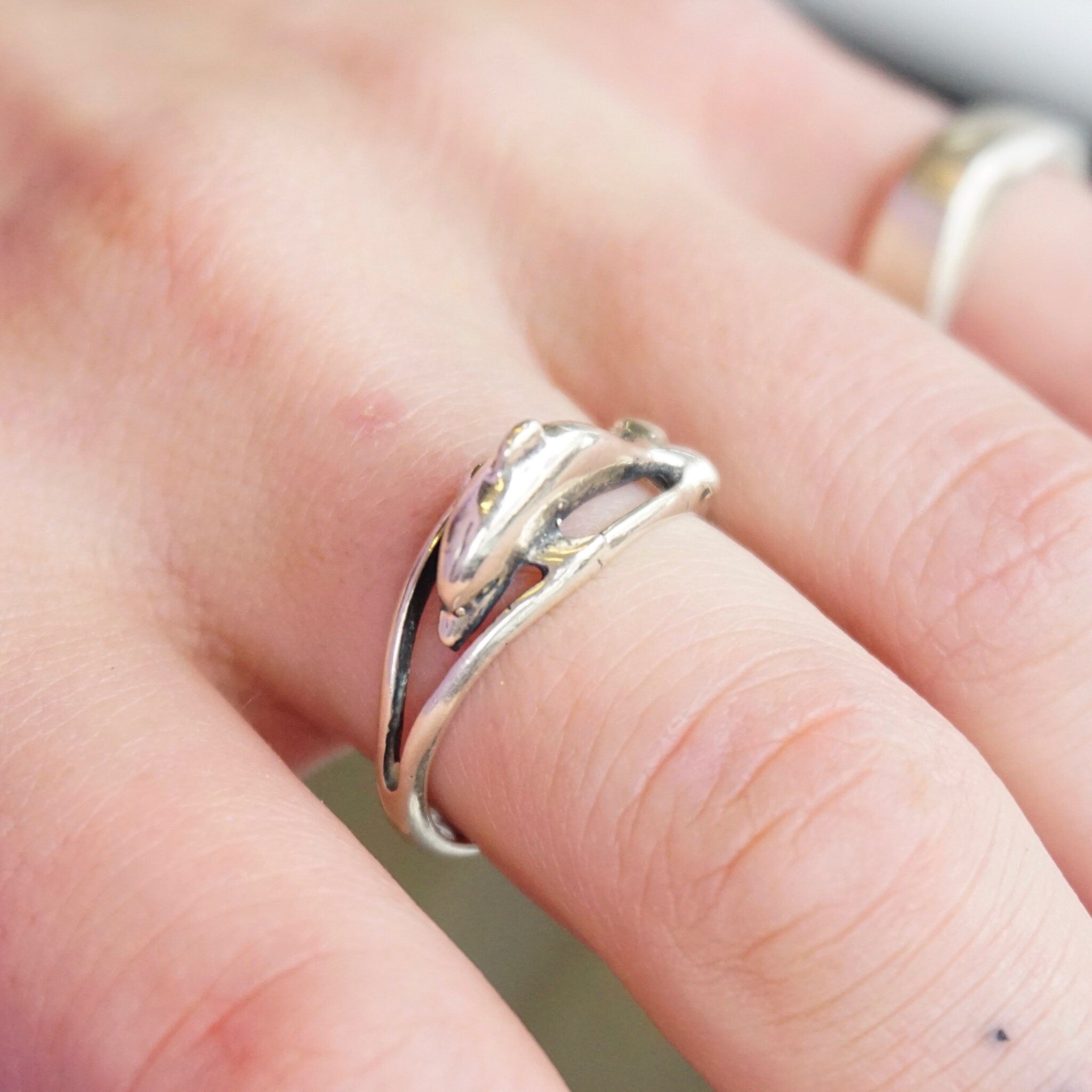 Vintage Otto Sterling Silver Dolphin Ring, Silver Cut Out Ring With Dolphin Figure, Minimalist Sterling Silver Animal Ring, 925, Size 10 US