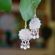 Vintage Evil Eye Dangle Earrings, Unique Silver & Glass Fish Hook Earrings, Evil Eye Earrings With Silver Tassels, Talisman Jewelry
