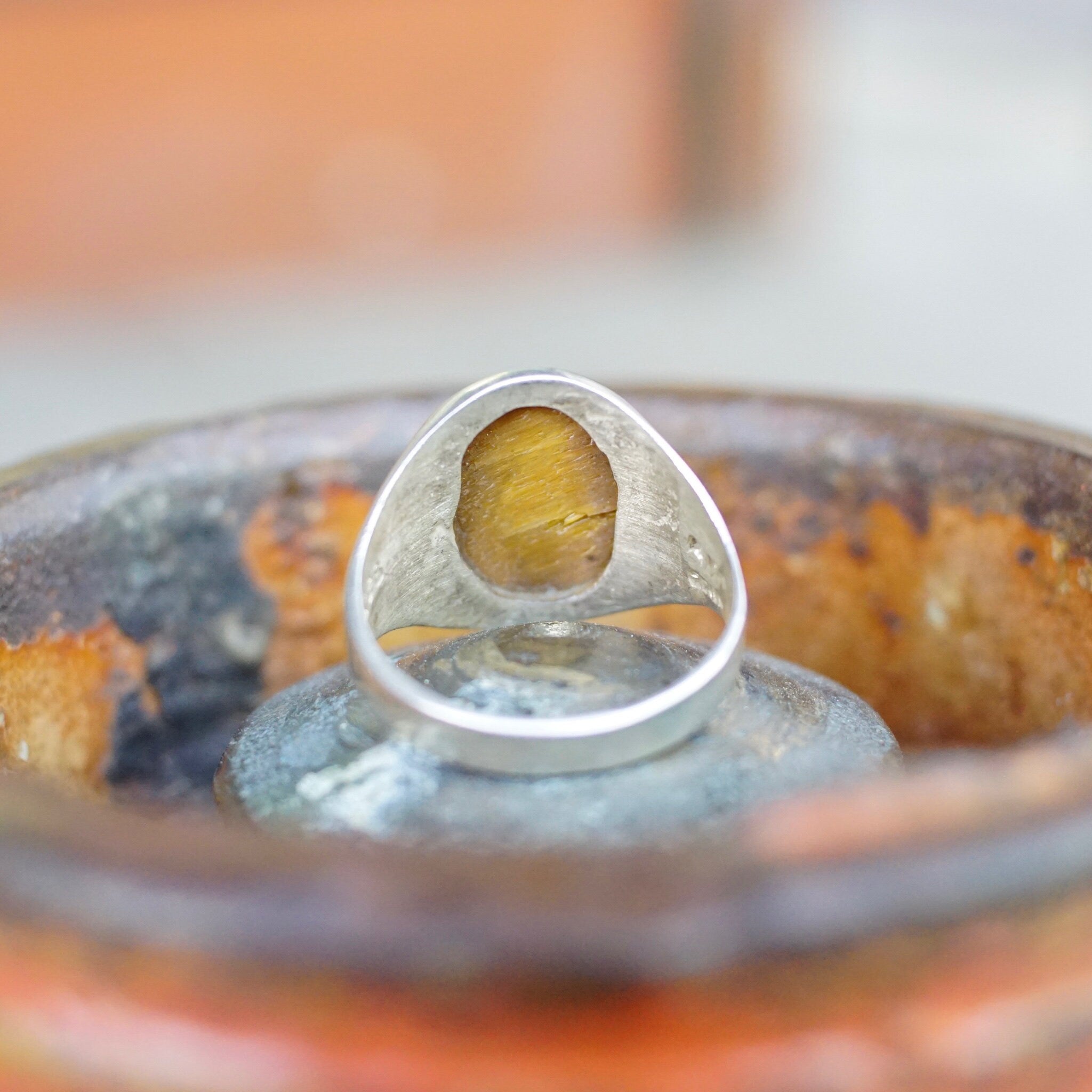 Vintage Tigers Eye Sterling Silver Ring, Minimalist Silver Ring With Oval Gemstone, Beautiful Tigers Eye Ring, 925 Jewelry, Size 11 US