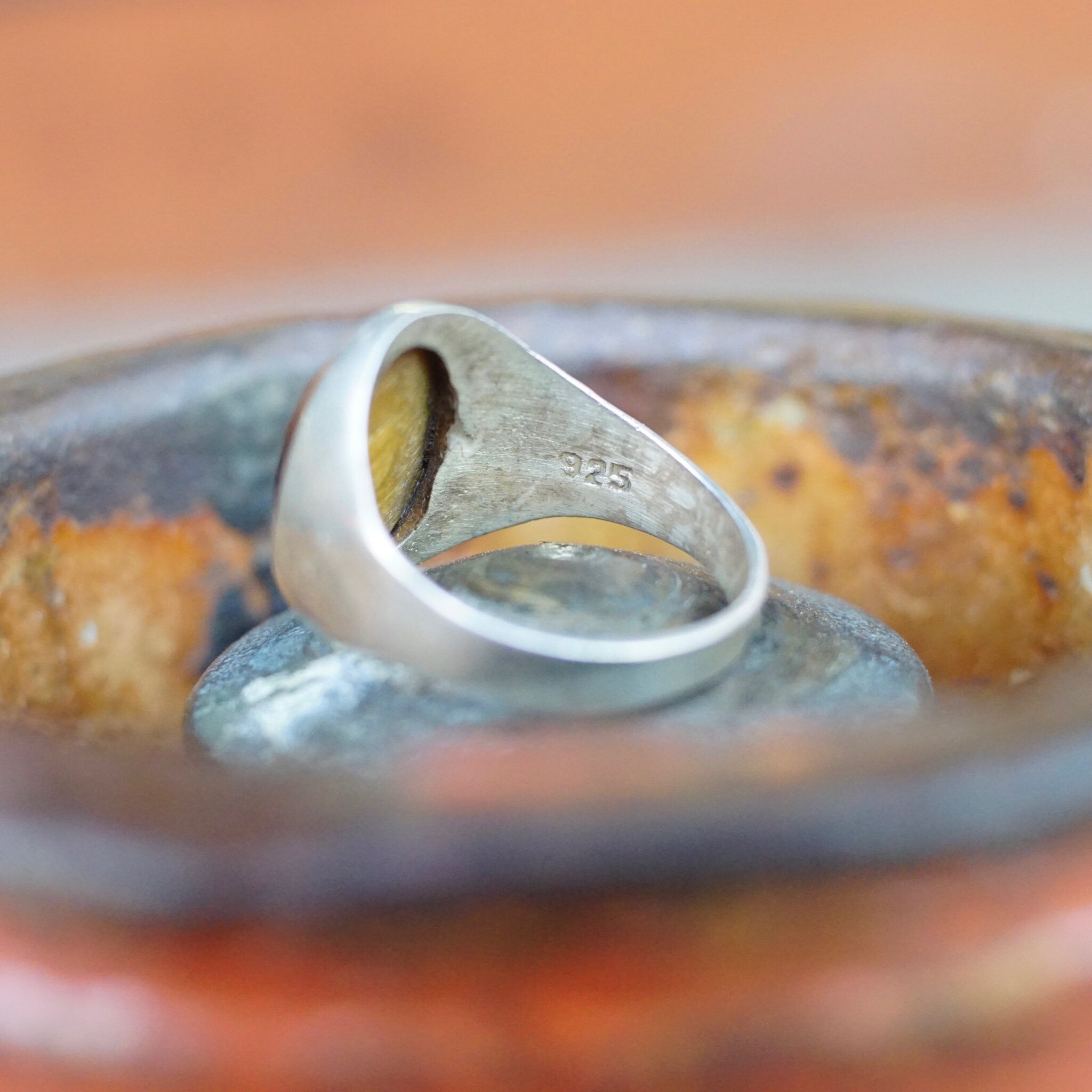 Vintage Tigers Eye Sterling Silver Ring, Minimalist Silver Ring With Oval Gemstone, Beautiful Tigers Eye Ring, 925 Jewelry, Size 11 US