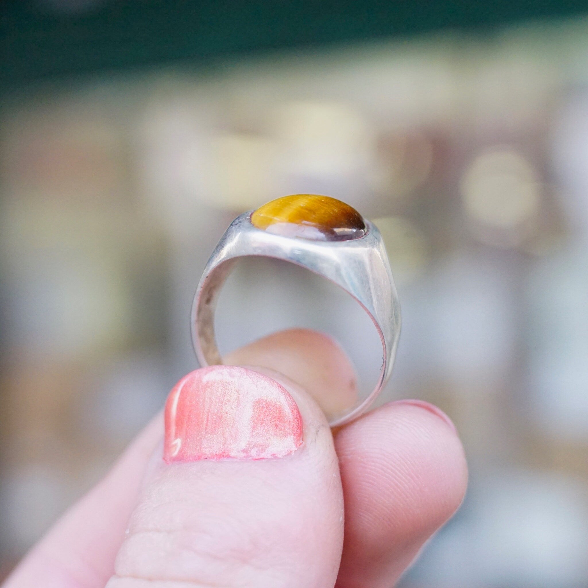 Vintage Tigers Eye Sterling Silver Ring, Minimalist Silver Ring With Oval Gemstone, Beautiful Tigers Eye Ring, 925 Jewelry, Size 11 US