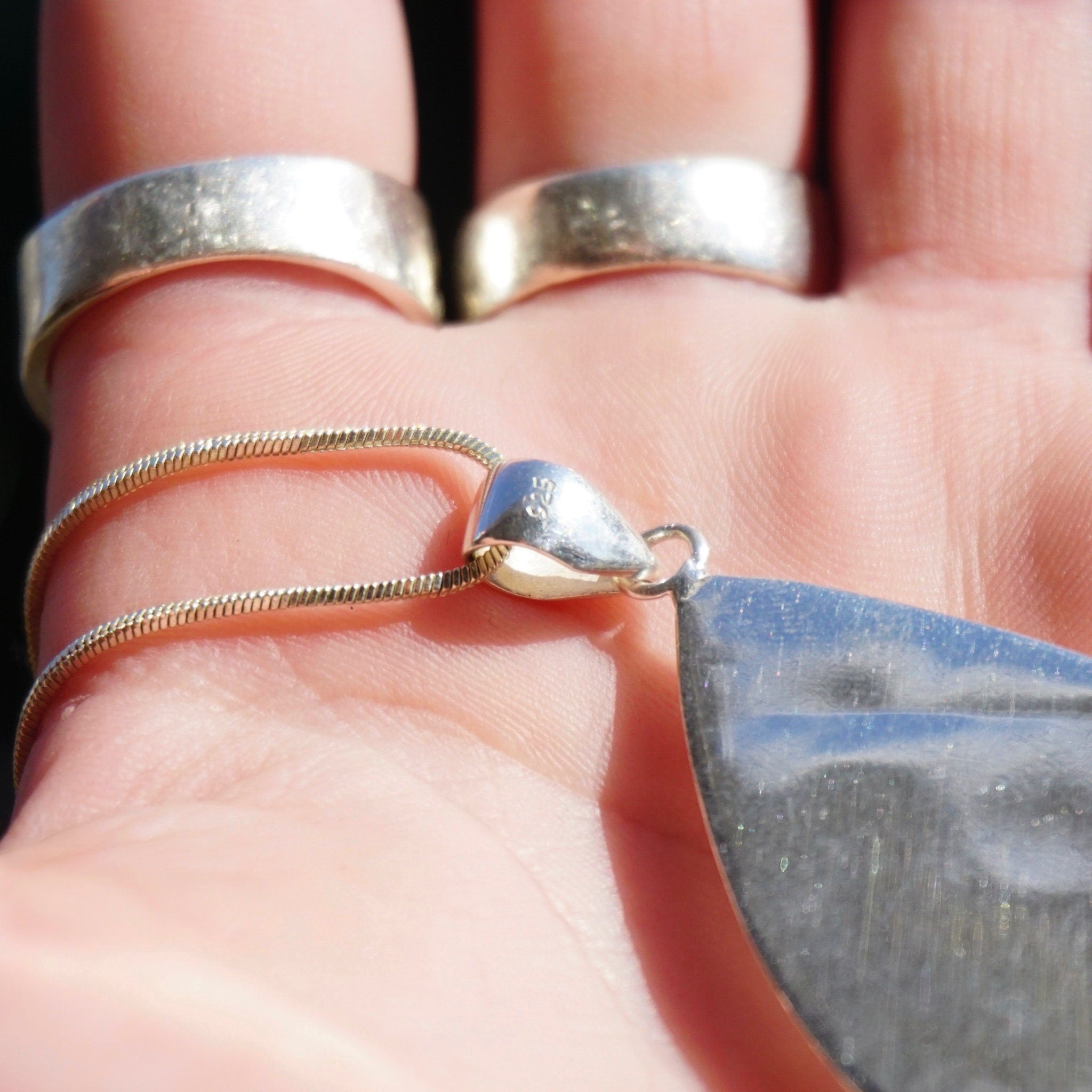 Vintage Abalone Sterling Silver Pendant Necklace, Beautiful Silver & Shell Tear Drop Pendant, Iridescent Abalone Pendant Necklace, 925