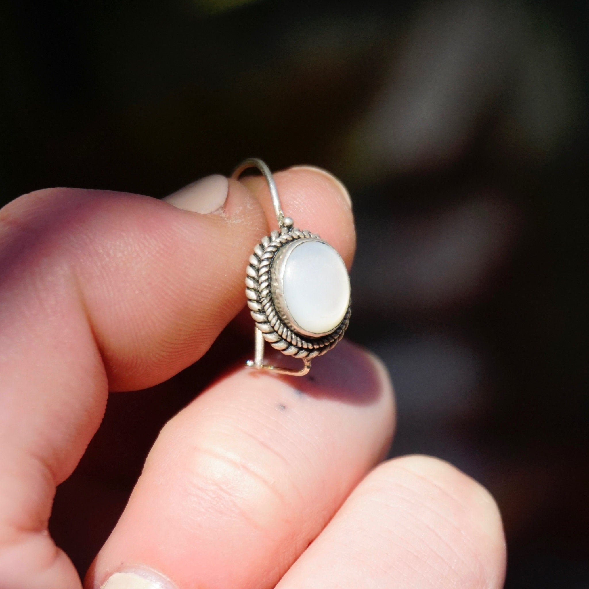 Vintage Moonstone & Silver Earrings, Beautiful Moonstone Drop Earrings, Locking Hook Kidney Ear Wire Earrings, Petite Silver Earrings
