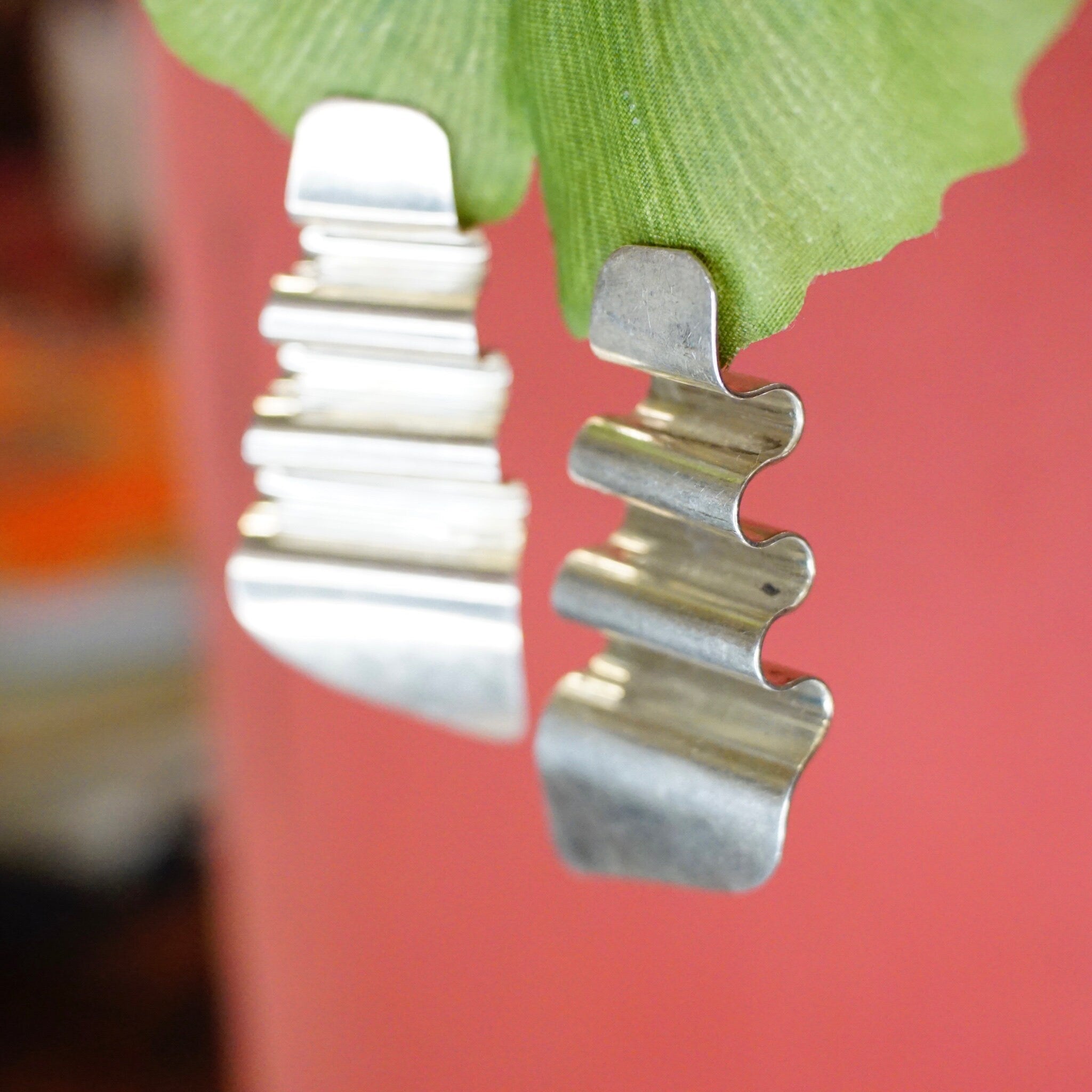 Vintage TAXCO Sterling Silver Wavy Drop Earrings, Modernist Warped Silver Panel Earrings, Unique Stud Earrings, TC-155 Mexico 925, 2" L