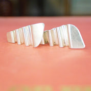 Vintage TAXCO Sterling Silver Wavy Drop Earrings, Modernist Warped Silver Panel Earrings, Unique Stud Earrings, TC-155 Mexico 925, 2" L