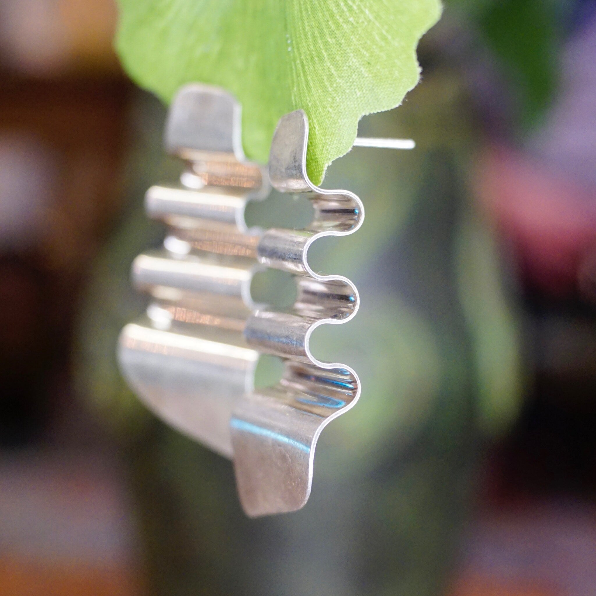 Vintage TAXCO Sterling Silver Wavy Drop Earrings, Modernist Warped Silver Panel Earrings, Unique Stud Earrings, TC-155 Mexico 925, 2" L