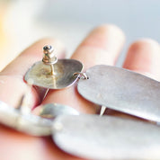 Vintage sterling silver underwater fish earrings with unique embossed fish and bubble design on long silver panel dangles, 925 silver.