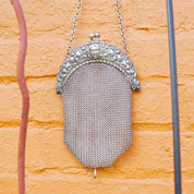 Antique Art Nouveau Sterling Silver Chain Mail Purse, Vintage Silver Mesh Coin Purse With Embossed Face On Frame, In Amazing Condition, 925