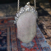 Antique Art Nouveau Sterling Silver Chain Mail Purse, Vintage Silver Mesh Coin Purse With Embossed Face On Frame, In Amazing Condition, 925