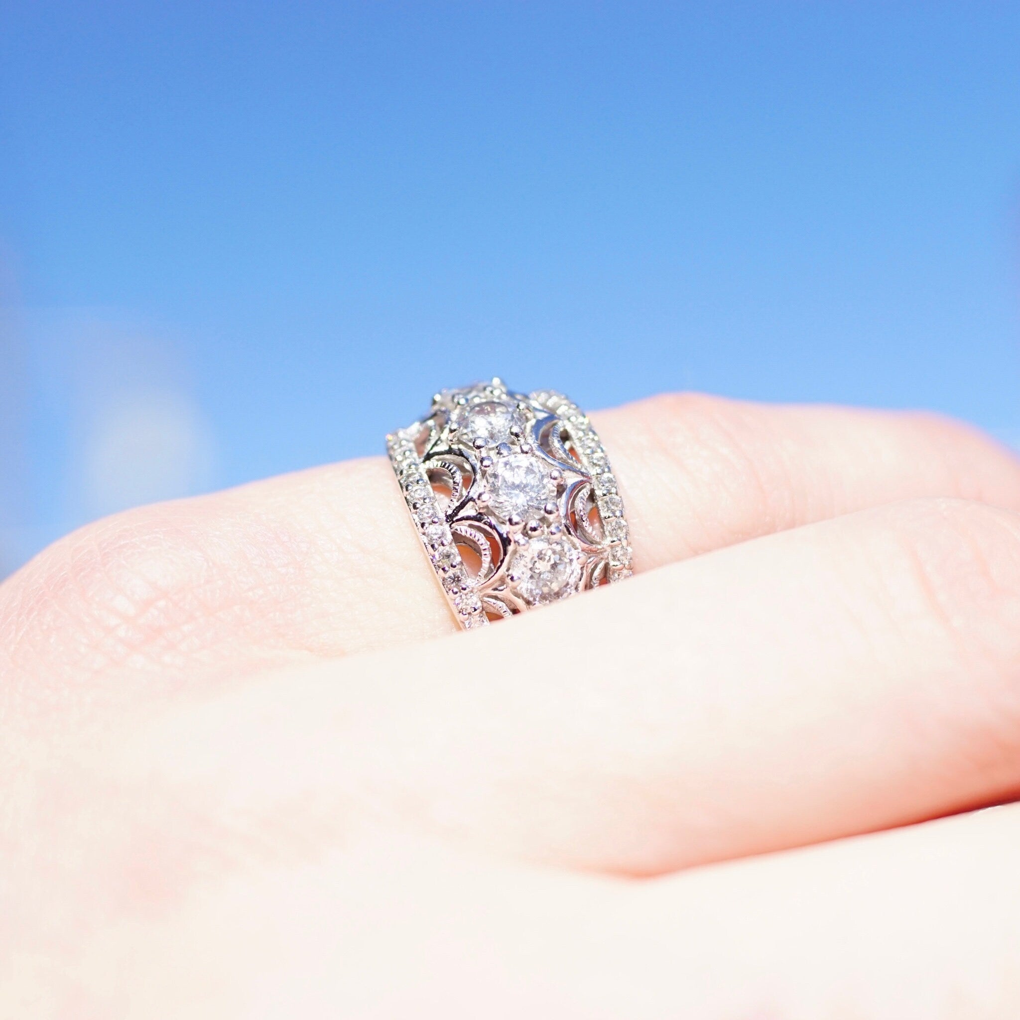 Vintage Tacori IV Sterling Silver & Cubic Zirconium Dome Ring, Silver Filigree Ring With Clear CZ Diamonds, 925 Jewelry, Size 6 1/2 US
