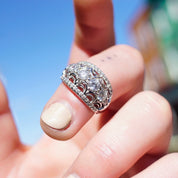 Vintage Tacori IV Sterling Silver & Cubic Zirconium Dome Ring, Silver Filigree Ring With Clear CZ Diamonds, 925 Jewelry, Size 6 1/2 US