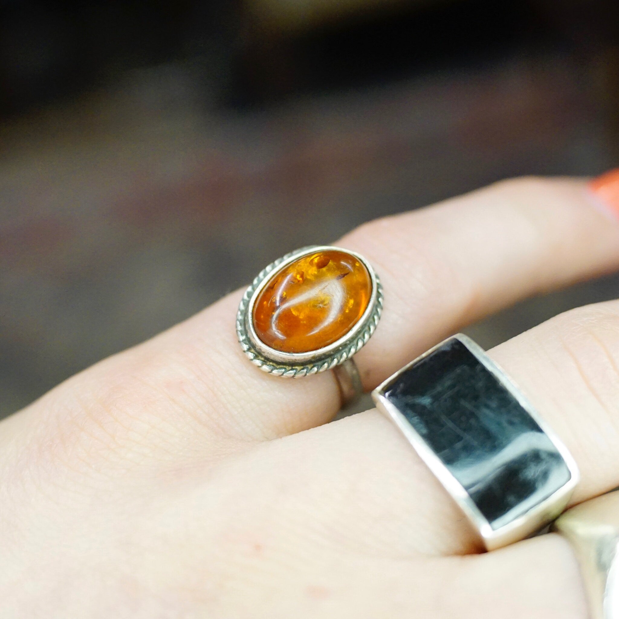 Vintage Sterling Silver Amber Ring, Beautiful Silver Ring With Natural Amber Stone, Minimalist Silver Ring, 925 Jewelry, Size 5 1/2 US