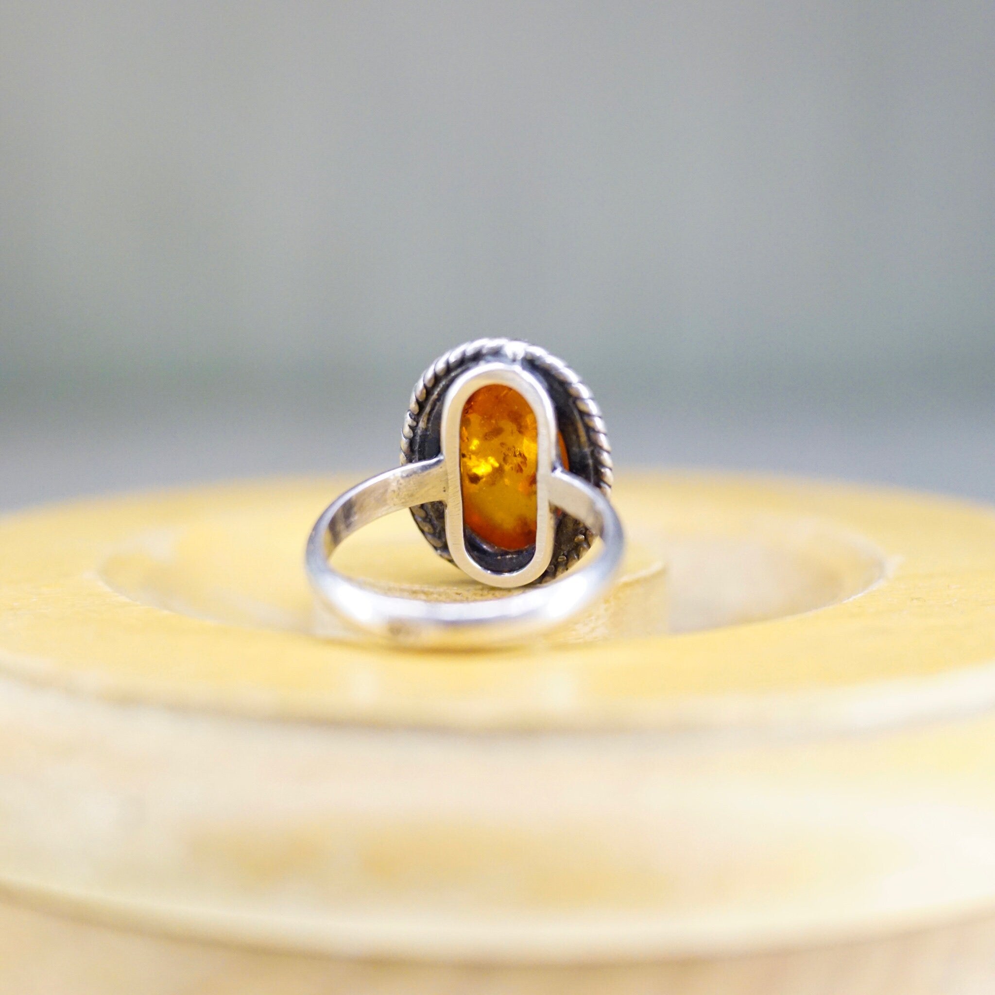 Vintage Sterling Silver Amber Ring, Beautiful Silver Ring With Natural Amber Stone, Minimalist Silver Ring, 925 Jewelry, Size 5 1/2 US