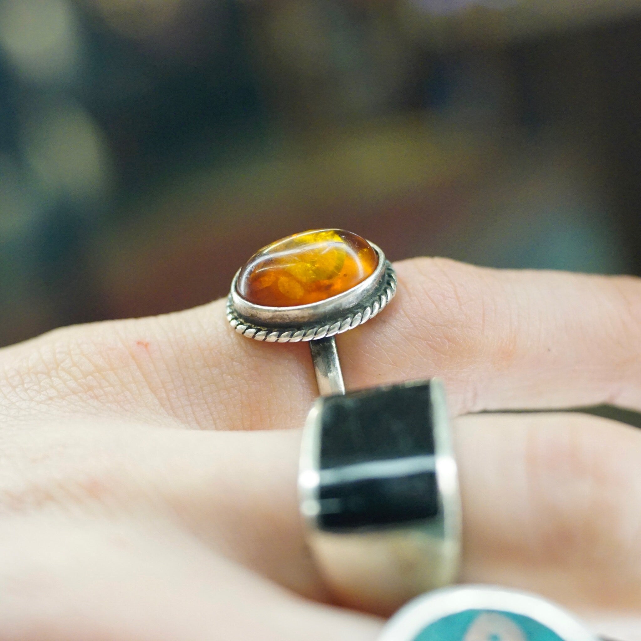 Vintage Sterling Silver Amber Ring, Beautiful Silver Ring With Natural Amber Stone, Minimalist Silver Ring, 925 Jewelry, Size 5 1/2 US