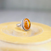 Vintage Sterling Silver Amber Ring, Beautiful Silver Ring With Natural Amber Stone, Minimalist Silver Ring, 925 Jewelry, Size 5 1/2 US