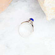 Vintage Native American Silver & Lapis Lazuli Ring, Gorgeous Lapis Ring With Silver Leaf Details, Raised Tear Drop Stone Ring, Size 5 3/4 US