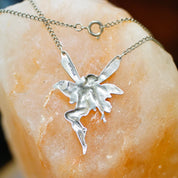 Vintage Sterling Silver Fairy Pendant Necklace, Art Nouveau Textured Silver Fairy Necklace, Silver Cable Chain Necklace, 925 Jewelry, 25" L