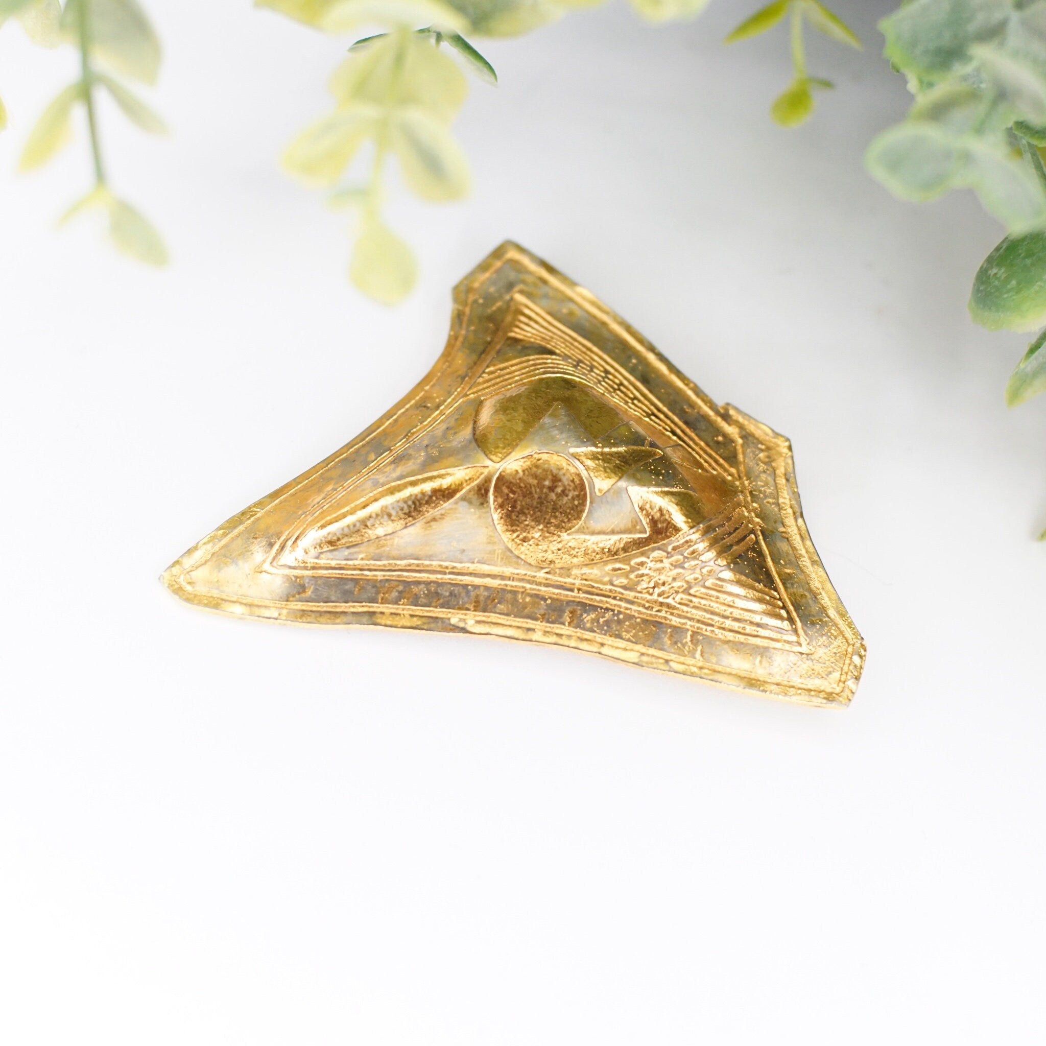 Vintage Abstract Gold Tone Brooch, Brushed Silver & Gold Tone Pin With Embossed Designs, Unique Two-Tone Brooch, Costume Jewelry
